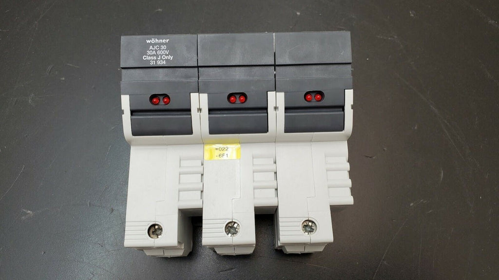 wohner AJC 30 30A 600V Class J Fuse Only 31 934 3-Pole Fuse Holder DIN Rail