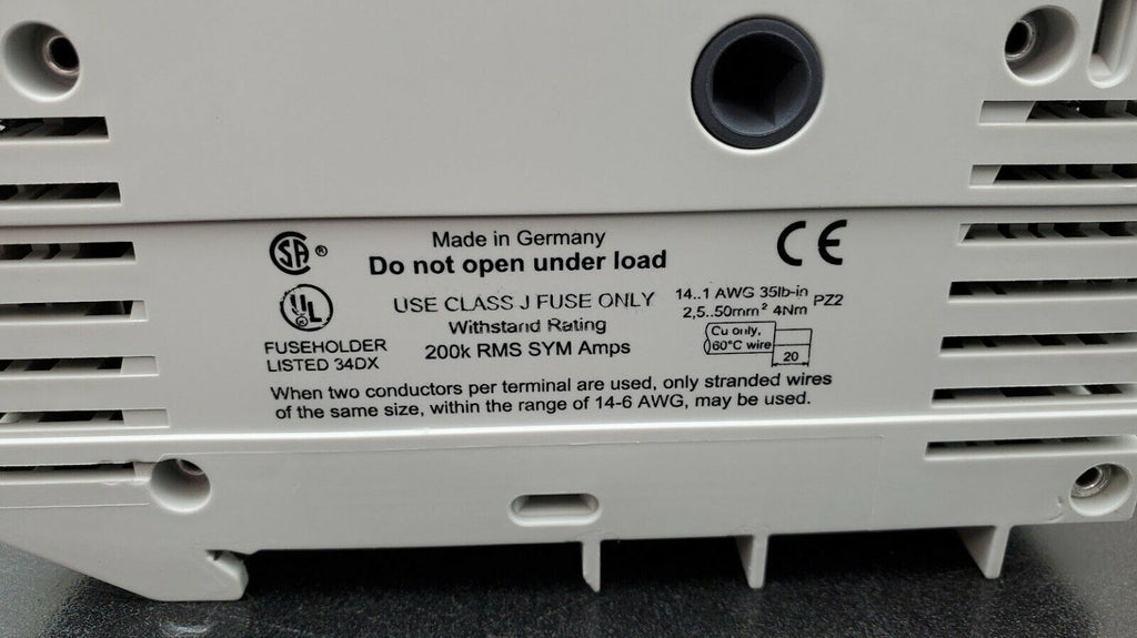 wohner AJC 60 60A 600V Class J Fuse Only 31 925 3-Pole Fuse Holder DIN Rail