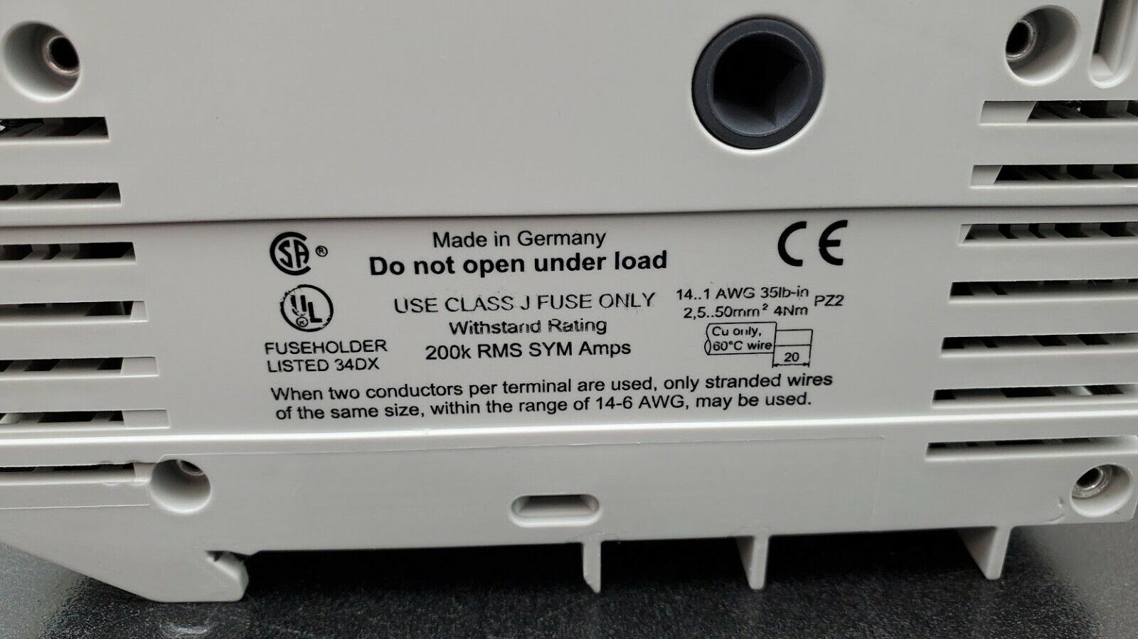 wohner AJC 60 60A 600V Class J Fuse Only 31 925 3-Pole Fuse Holder DIN Rail