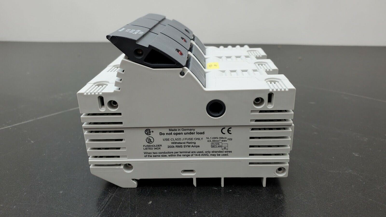 wohner AJC 60 60A 600V Class J Fuse Only 31 925 3-Pole Fuse Holder DIN Rail