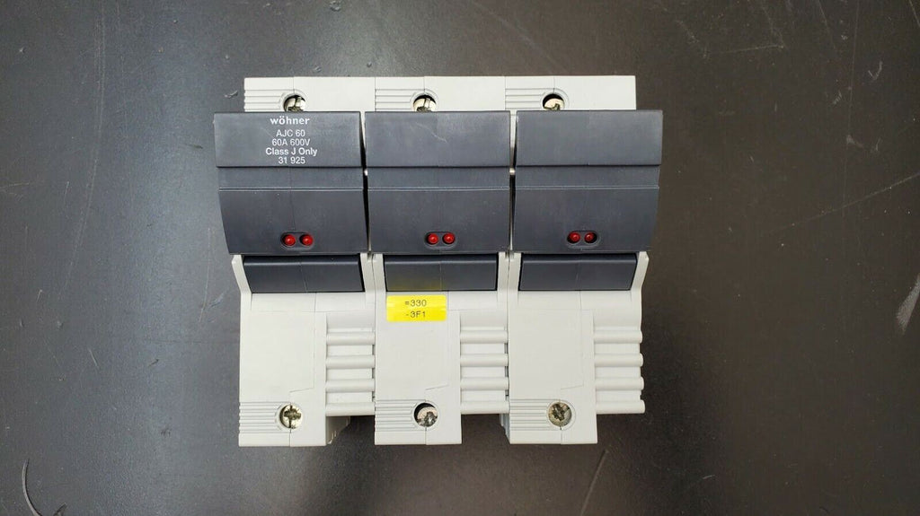 wohner AJC 60 60A 600V Class J Fuse Only 31 925 3-Pole Fuse Holder DIN Rail