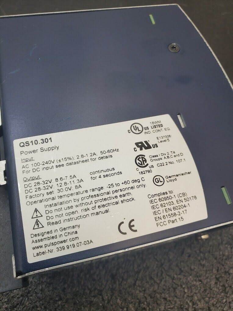 Puls Dimension QS10 QS10.301 30VDC 240W 8A DIN Rail Mount Power Supply