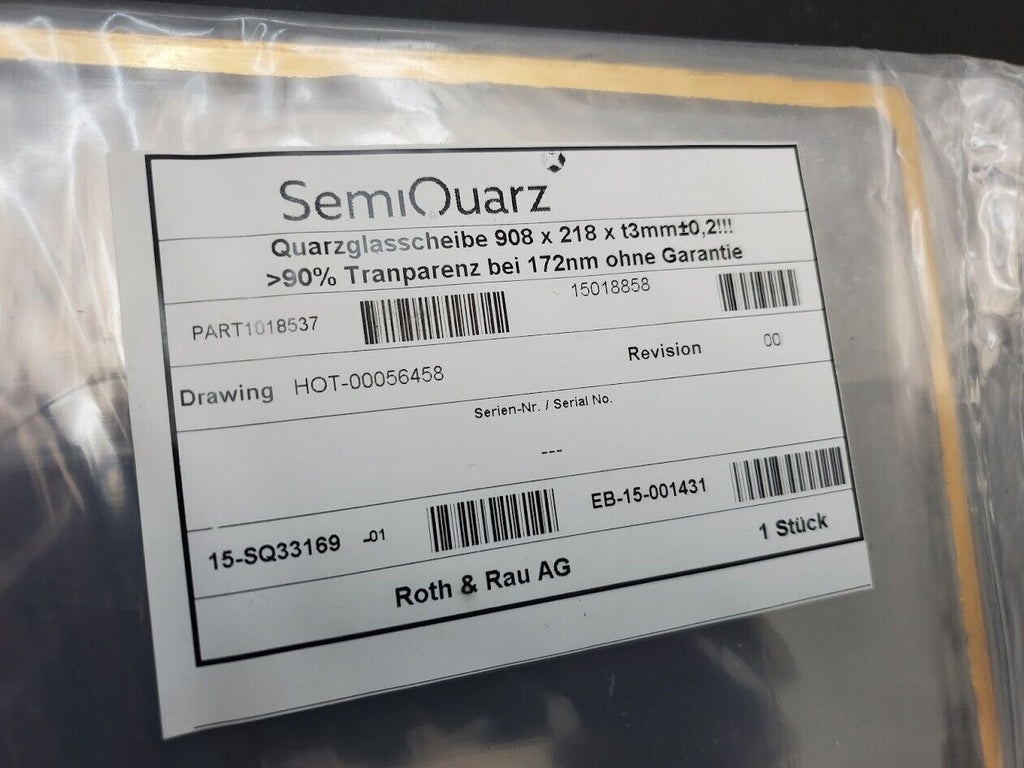 SemiQuarz Quartz Sheet 908mm x 218mm x 3mm  ∓.02mm 90% Transparent 172nm Light