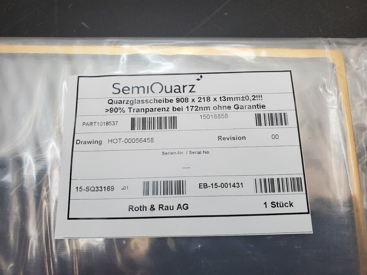 SemiQuarz Quartz Sheet 908mm x 218mm x 3mm  ∓.02mm 90% Transparent 172nm Light