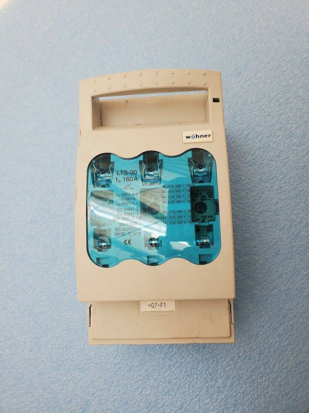Wohner NH00 C GL LTS-00 Bus Mount Fuse Holder w/ 63A Weber, Siemens Fuses