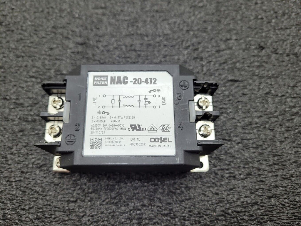Cosel NAC-20-472 Power Line Noise Filter 20A 20 AMP 250VAC 50/60Hz 2 Lines