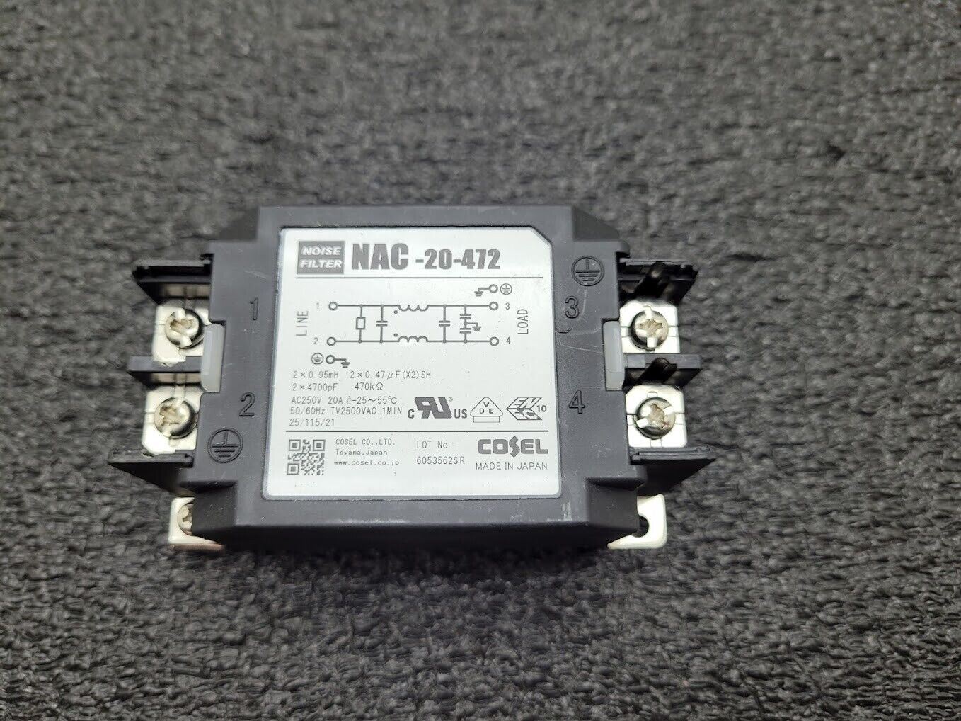 Cosel NAC-20-472 Power Line Noise Filter 20A 20 AMP 250VAC 50/60Hz 2 Lines