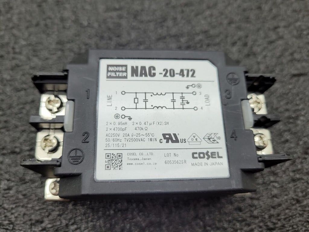 Cosel NAC-20-472 Power Line Noise Filter 20A 20 AMP 250VAC 50/60Hz 2 Lines