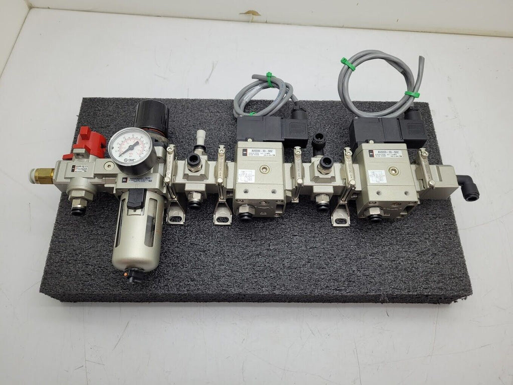 SMC Regulator NAW3000-N02 Stack On/Off 2x AV3000-03-5DZ 24VDC Soft Start Valves