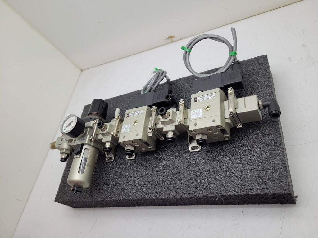 SMC Regulator NAW3000-N02 Stack On/Off 2x AV3000-03-5DZ 24VDC Soft Start Valves