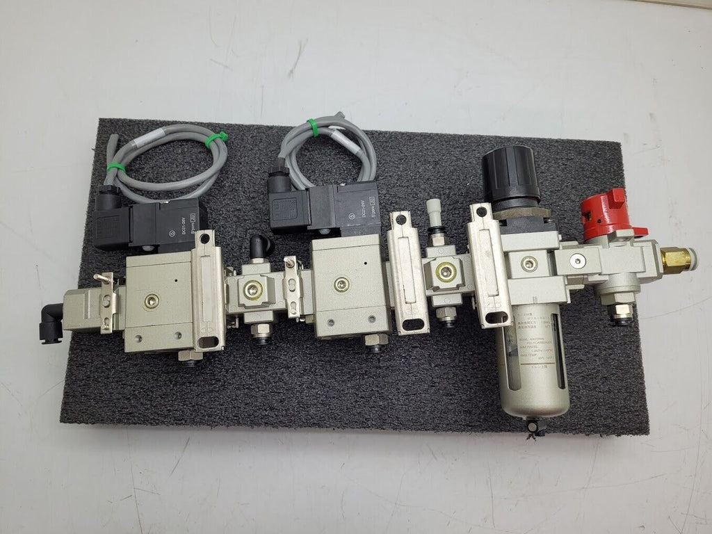 SMC Regulator NAW3000-N02 Stack On/Off 2x AV3000-03-5DZ 24VDC Soft Start Valves