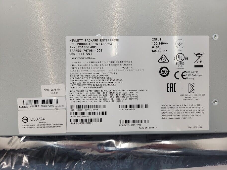 HP Hewlett Packard AF652A KVM Switch 16 Ports Rack Mount Ears 764366-001