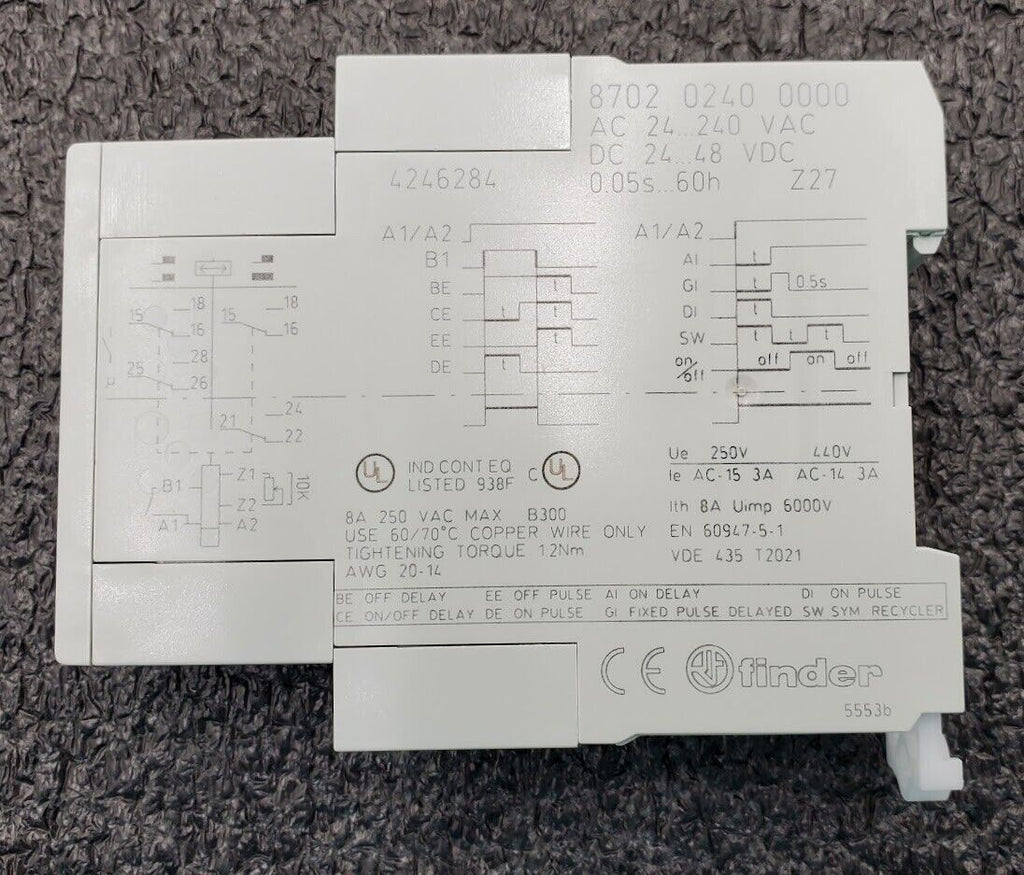 finder 87.02 0240 0000 Modular Timer Relay AC 24...240 VAC DC 24...48 VDC 2 Pole