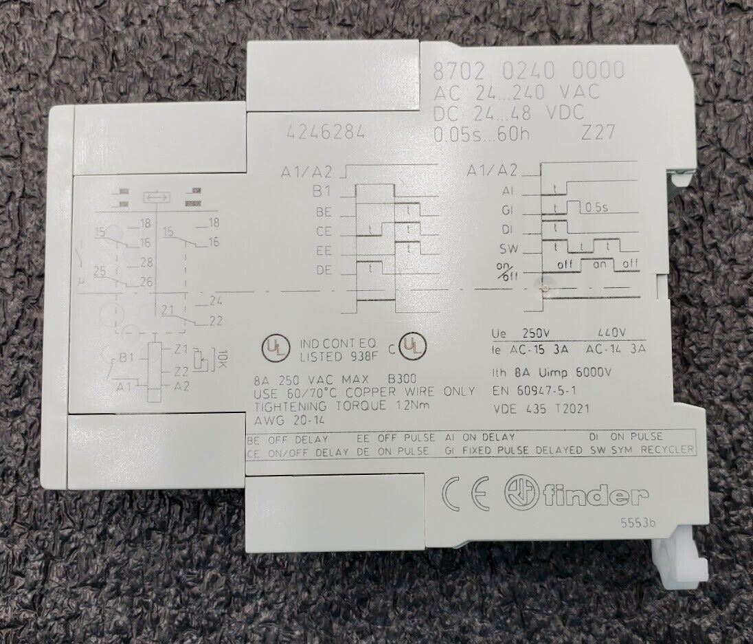 finder 87.02 0240 0000 Modular Timer Relay AC 24...240 VAC DC 24...48 VDC 2 Pole