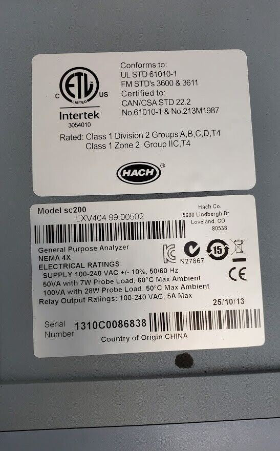 Hach SC200 NEMA 4X Universal Controller General Purpose Analyzer LXV404.99.00502