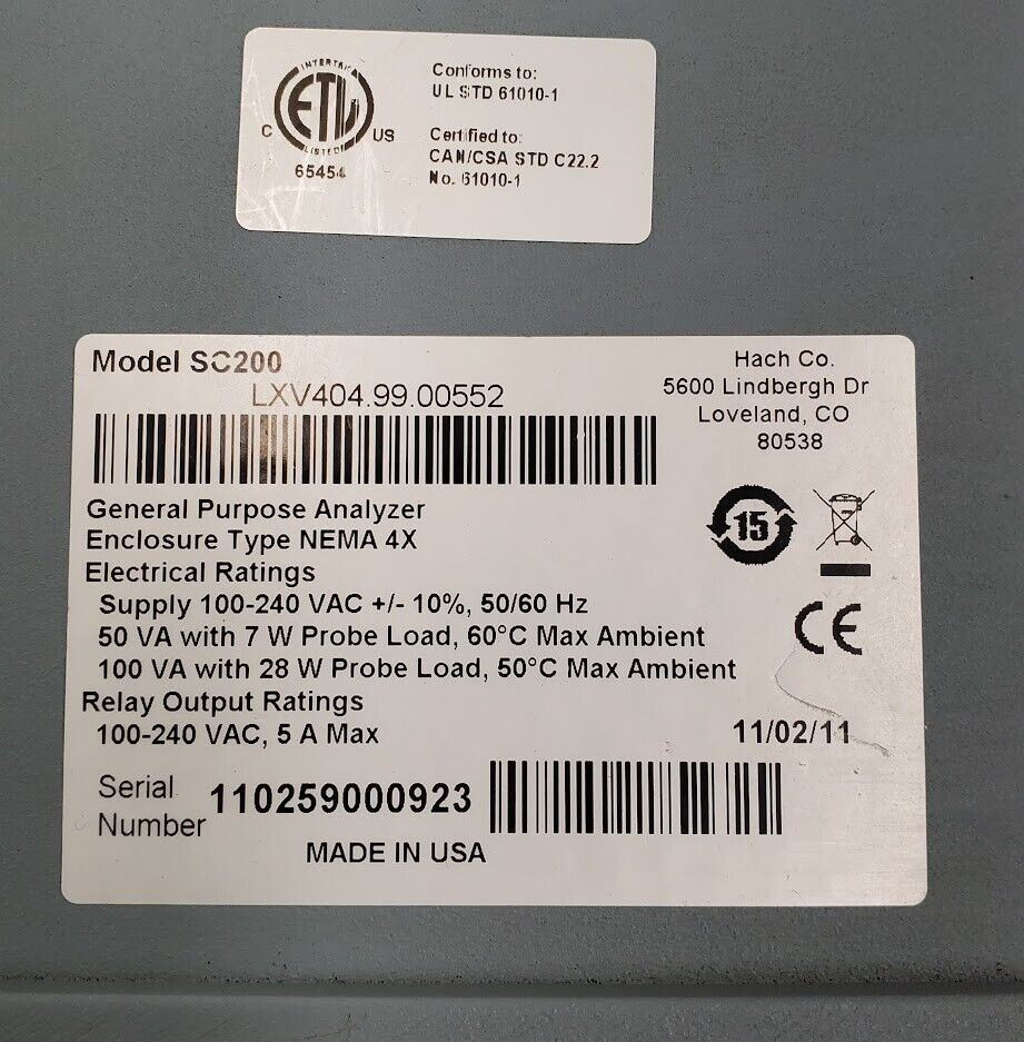 Hach SC200 NEMA 4X Universal Controller General Purpose Analyzer LXV404.99.00552