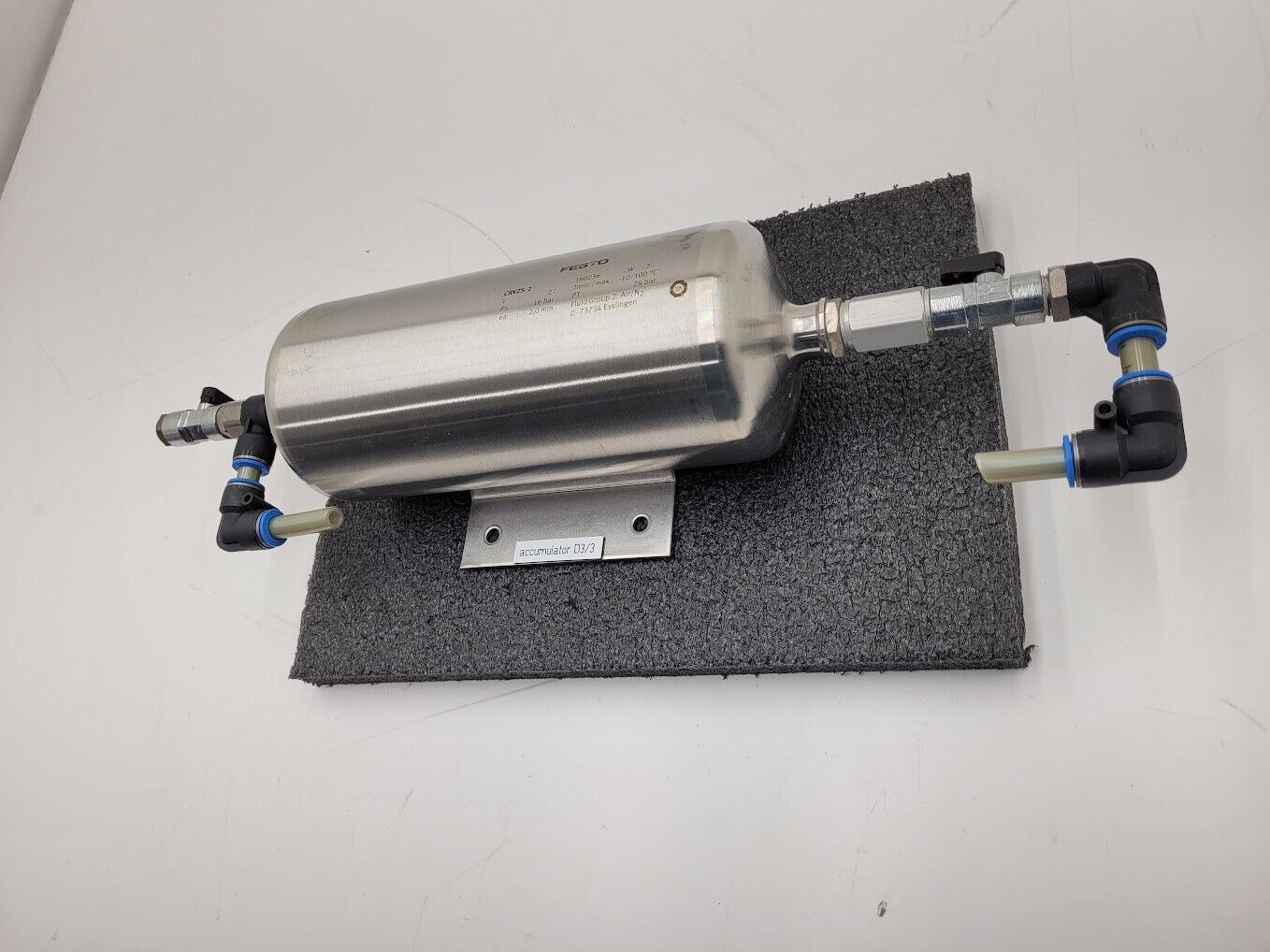 Festo CRVZS-2 160236 Stainless Steel 2 Liter Air Reservoir Tank 24 Bar 12mm Port