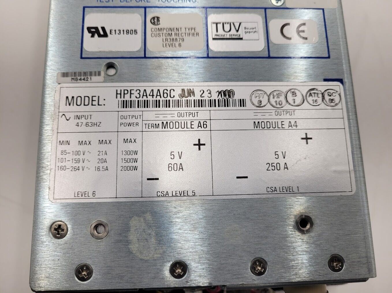 Power-One 5VDC HPF3A4A6C Dual Output 5v 60A 5V 250A Power Supply 2kW 2000W 310A