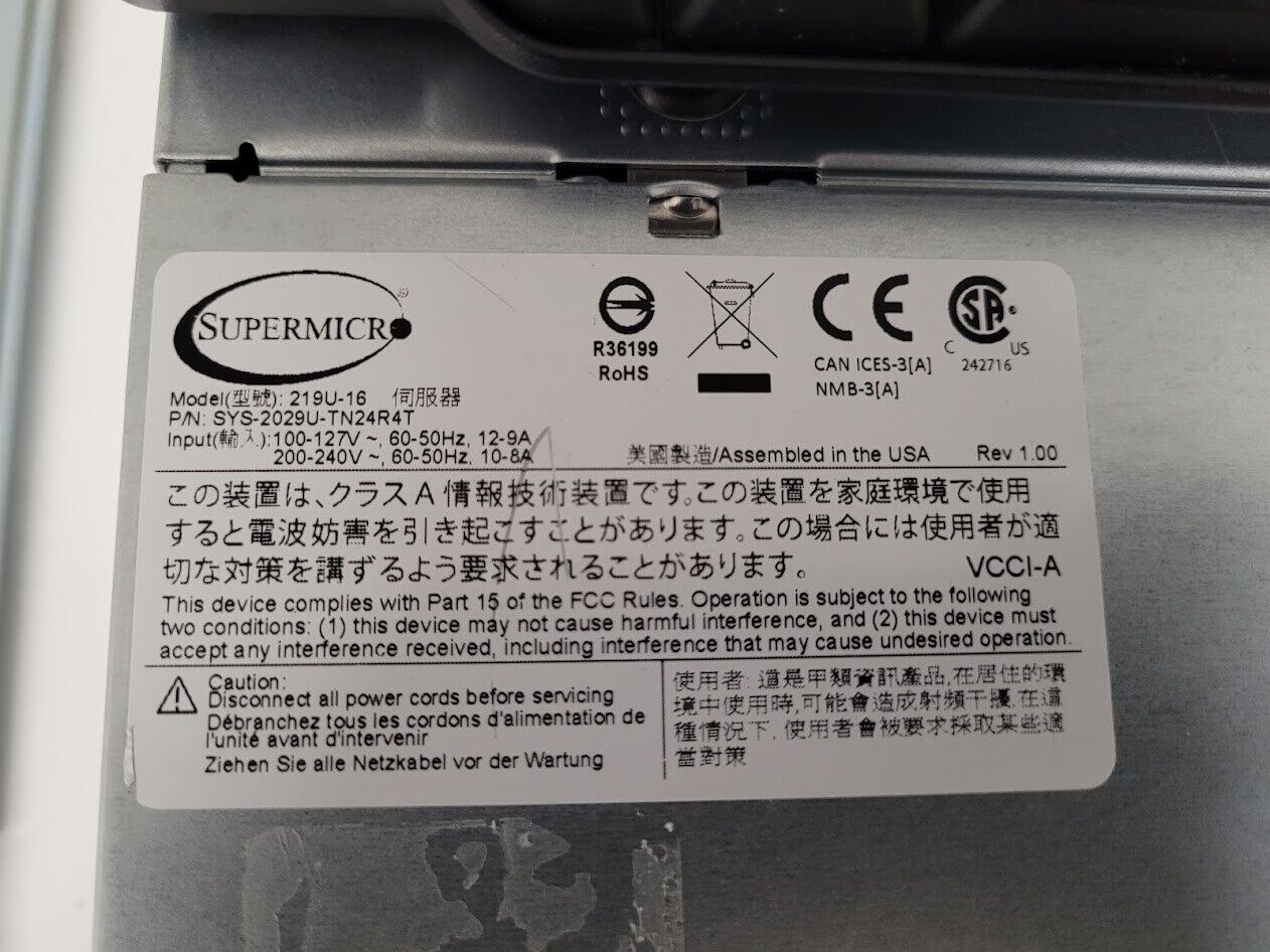 Supermicro SYS-2029U-TN24R4T 2x Xeon Silver 4116 64Gb Ram 24x NVMe Slots X11DPU