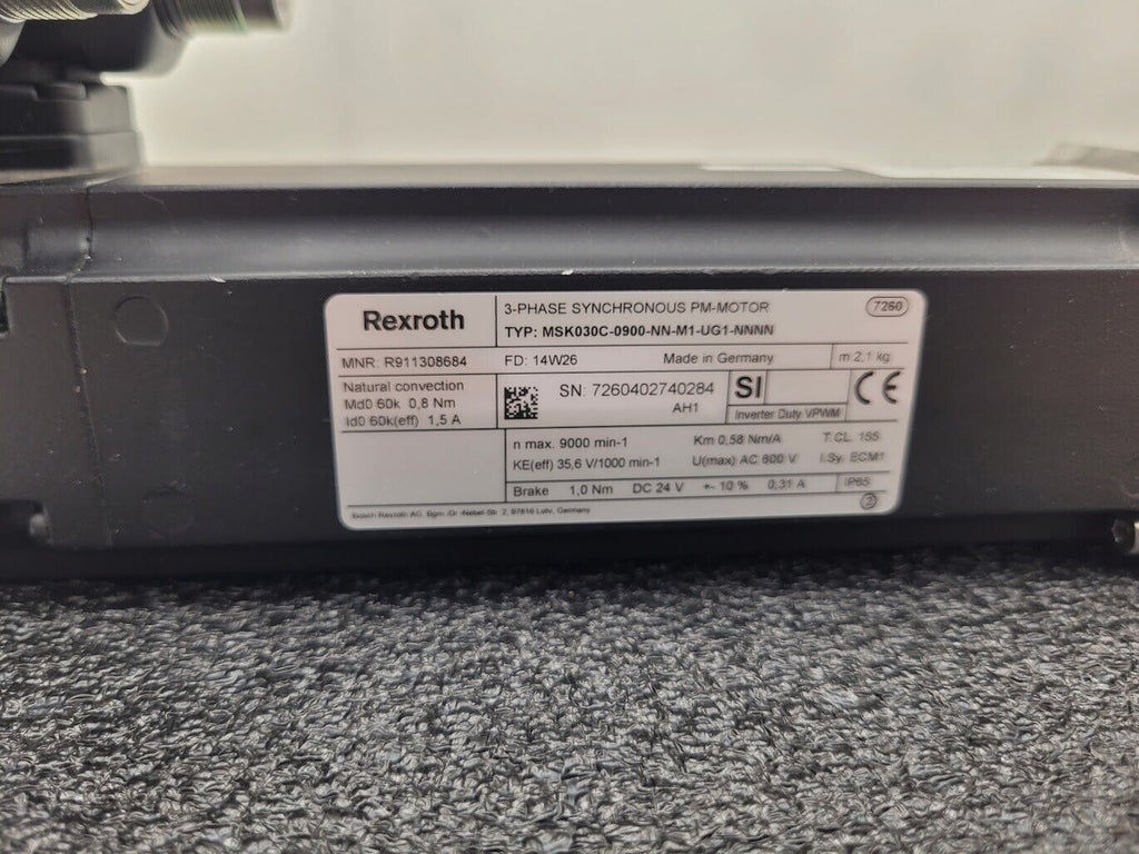 Rexroth 3 Phase 3PH Servo Motor MSK030C-0900-NN-M1-UG1-NNNN 1Nm w/ Cables