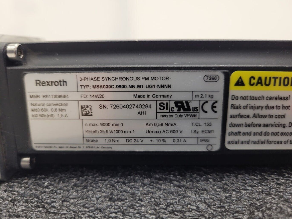 Rexroth 3 Phase 3PH Servo Motor MSK030C-0900-NN-M1-UG1-NNNN 1Nm w/ Cables