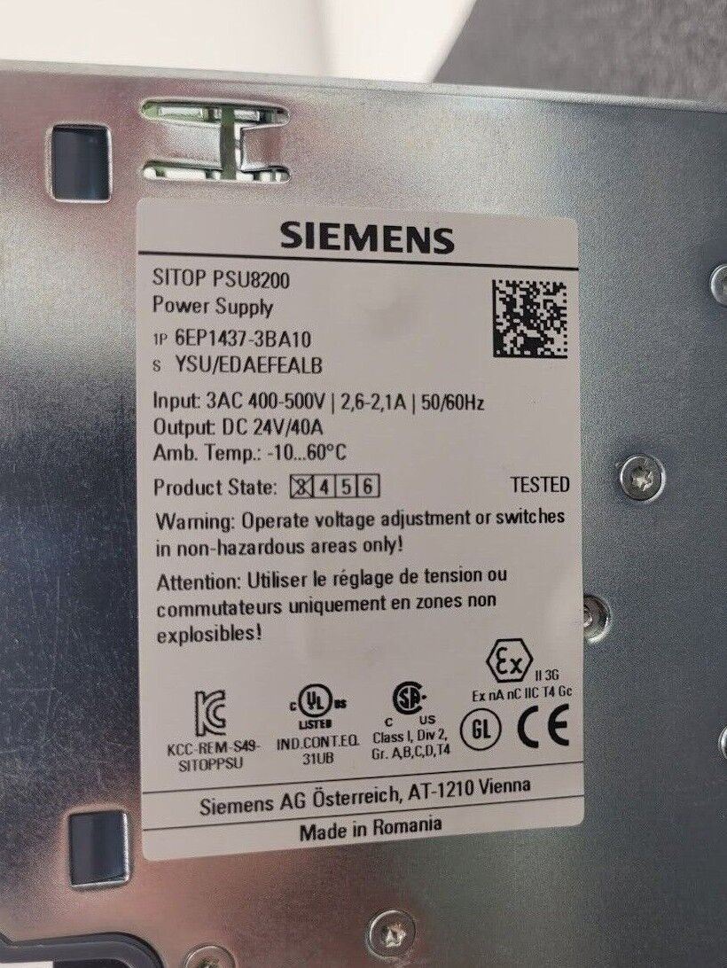 Siemens SITOP 24VDC 40A Power Supply PSU8200 6EP1437-3BA10 3AC 400-500V 3PH In