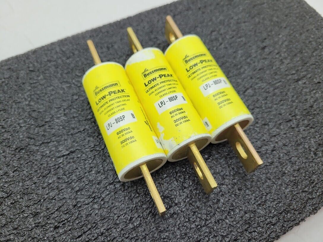 3 Pack Bussmann LPJ-80SP Class J Low-Peak Dual-Element Time Delay Fuses 600V 80A