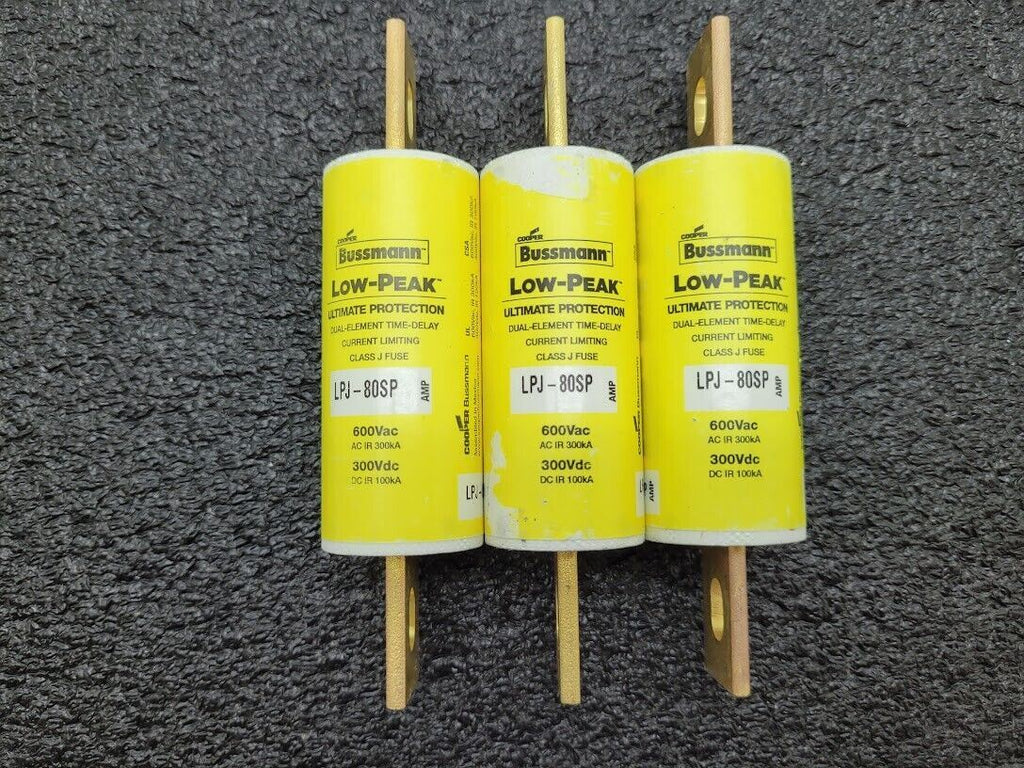 3 Pack Bussmann LPJ-80SP Class J Low-Peak Dual-Element Time Delay Fuses 600V 80A