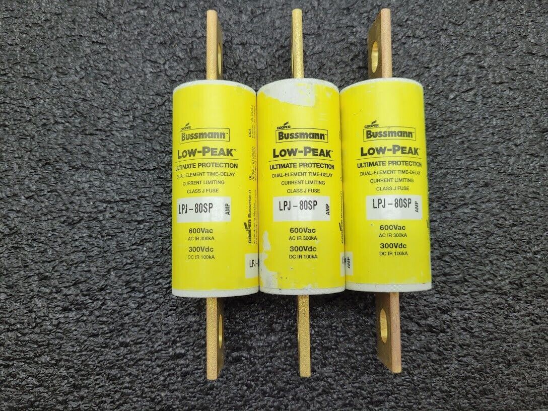 3 Pack Bussmann LPJ-80SP Class J Low-Peak Dual-Element Time Delay Fuses 600V 80A
