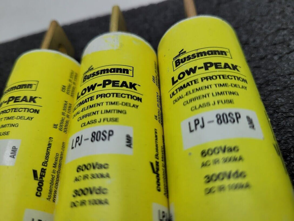 3 Pack Bussmann LPJ-80SP Class J Low-Peak Dual-Element Time Delay Fuses 600V 80A