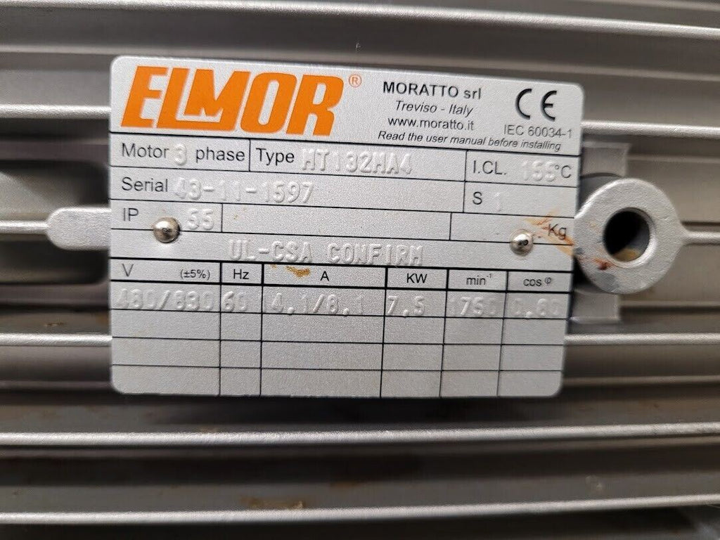 Elmor AC Continuous Duty Motor IP55  MT132MA4 7.5 Kw 10HP TH3-101A Adapter