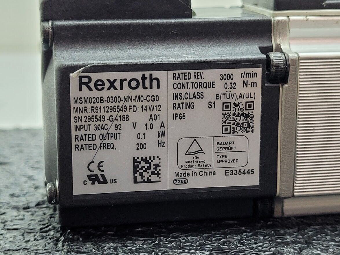 Bosch Rexroth MSM020B-0300-NN-M0-CG0 Servo Motor 92V 1A 0.1KW 200Hz IP65 3000RPM