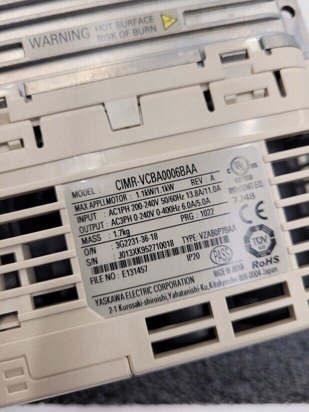Yaskawa CIMR-VCBA0006BAA 1.1kW General Purpose AC Motor Drive 1PH In 3PH Out