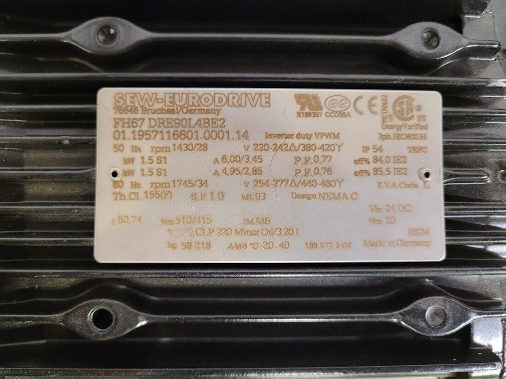 SEW Eurodrive 1.5kW Parallel Shaft Helical Gearmotor Hollow Shaft 1:50 Ratio