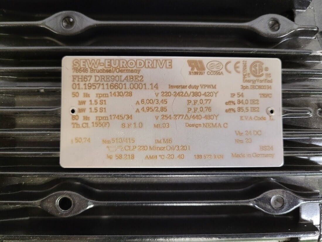 SEW Eurodrive 1.5kW Parallel Shaft Helical Gearmotor Hollow Shaft 1:50 Ratio