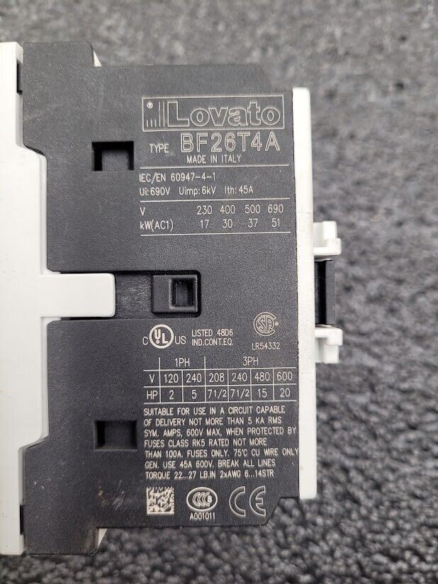 Lovato BF26T4A 4-Pole Contactor 17-51kW 230-690VAC 110-120VAC Coil 50/60Hz