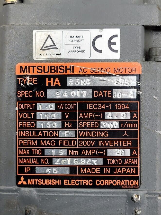Mitsubishi HA-83NC-SD5 AC Servo Motor 1Kw OSA104 Encoder Citizen E-32