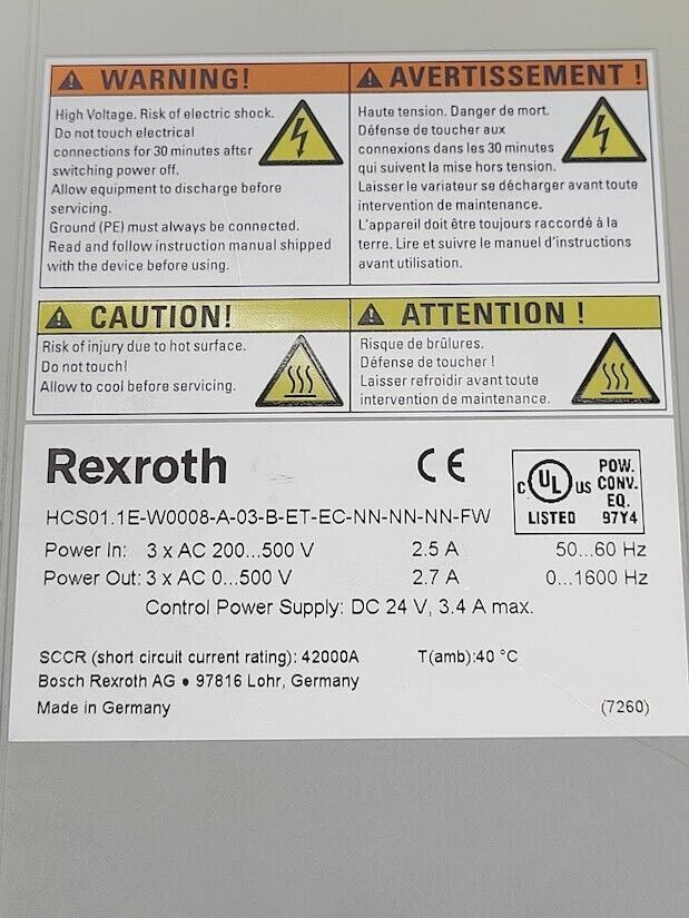 Rexroth IndraDrive Cs AC Servo Drive HCS01.1E-W0008-A-03-B-ET-EC-NN-NN-NN-FW