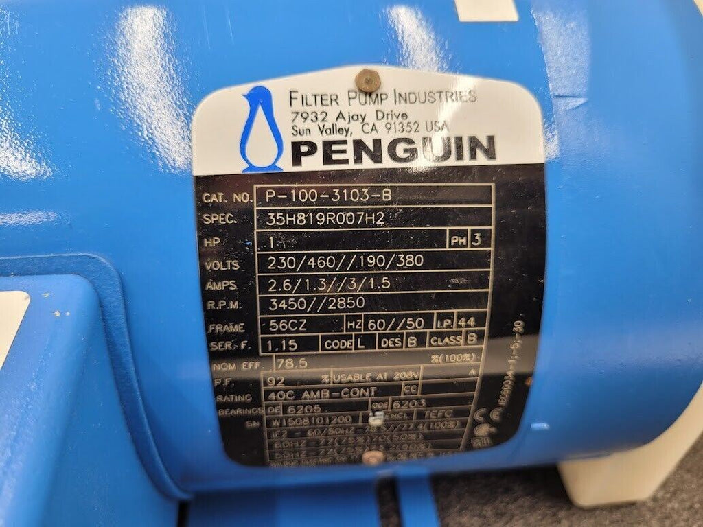 Penguin P-1CK PVDF 1HP Vertical Impeller Pump 83 g/min 52' head 3PH