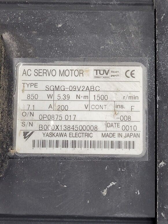 Yaskawa SGMG-09V2ABC AC Servo Motor .85Kw 850W 1500RPM