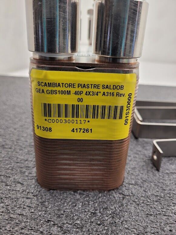 GEA GBS 100M-40 Brazed Plate Heat Exchanger 8"x4"x3" 40 Plates 450PSI 0.5l/0.48l