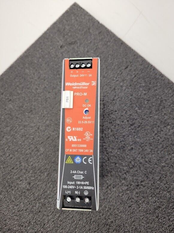 Weidmuller 8951330000 PRO-M Power Supply 24VDC 3A Output 70W DIN Rail Mount