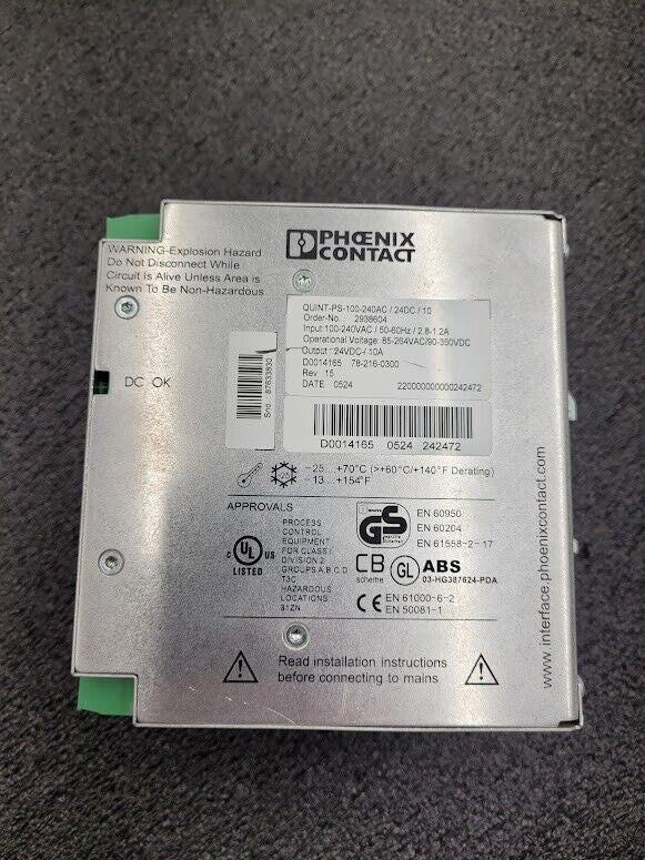 Phoenix Contact Quint-PS-100-240AC/24DC/10 Power Supply In: 100/240V Out: 24VDC