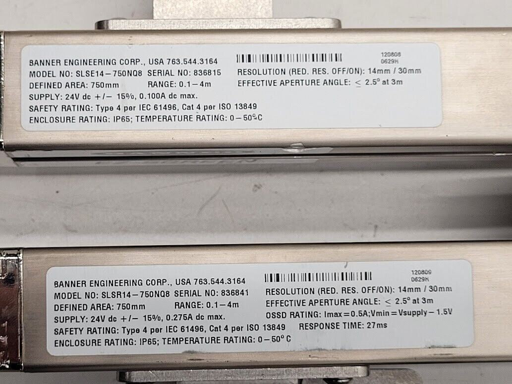 2 Pair (4 units) Banner EZ-Screen SLSR14-750NQ8 SLSE14-750NQ8 Parts or Repair