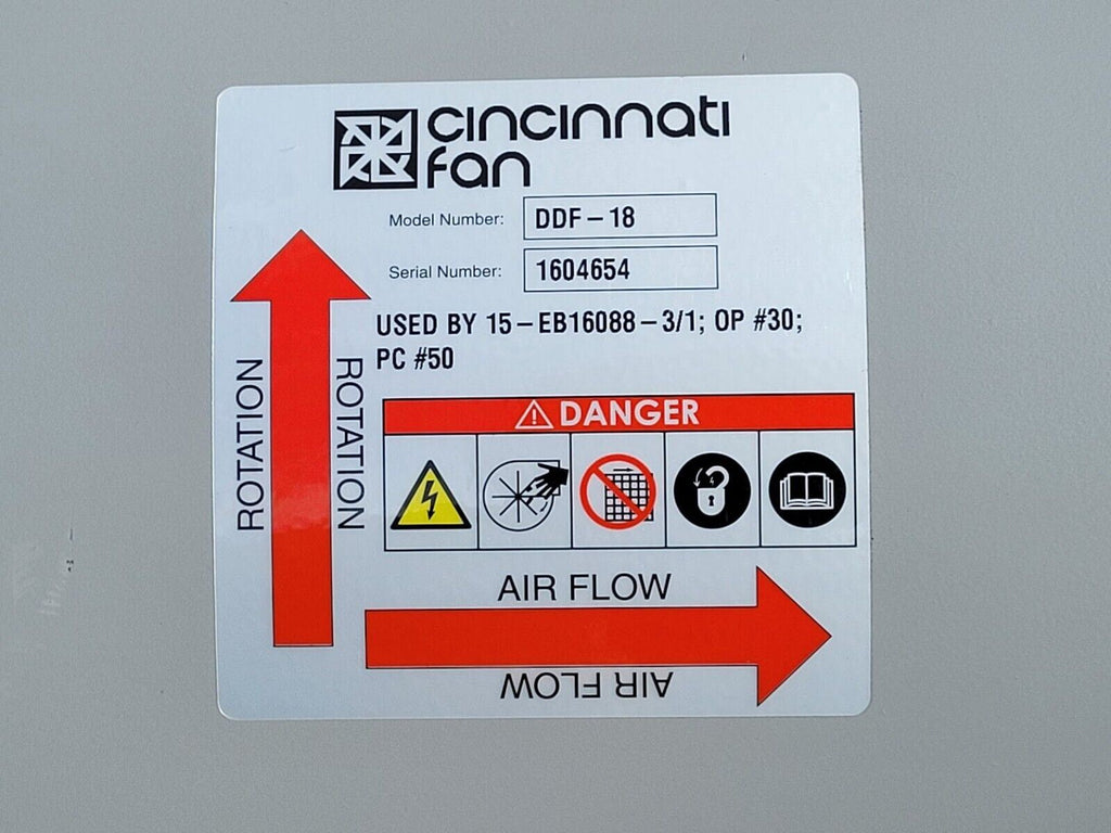 Cincinnati Fan Axial Duct Fan Ventilator DDF-18 208-230/460VAC 3PH 1760rpm 1HP