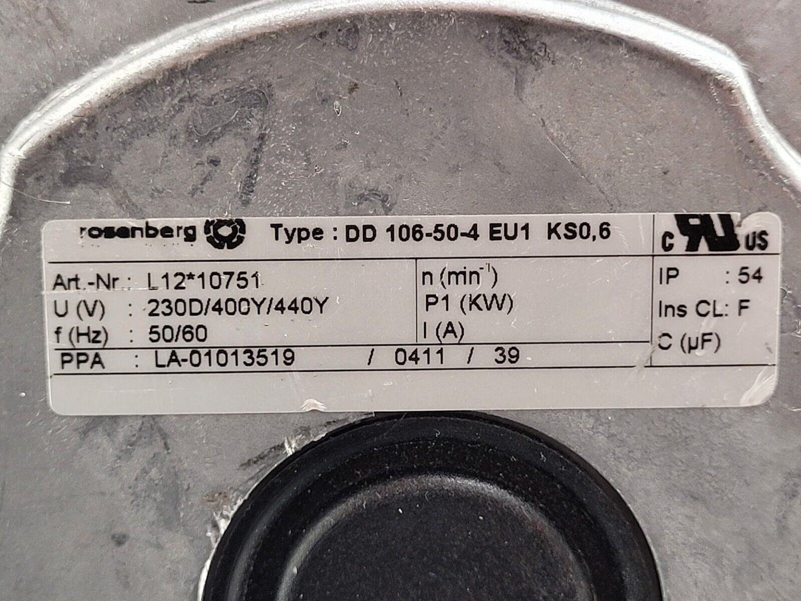 Rosenberg DD 106-50-4 EU1 KS0,6 Fan Motor Blower Assembly L12*10751