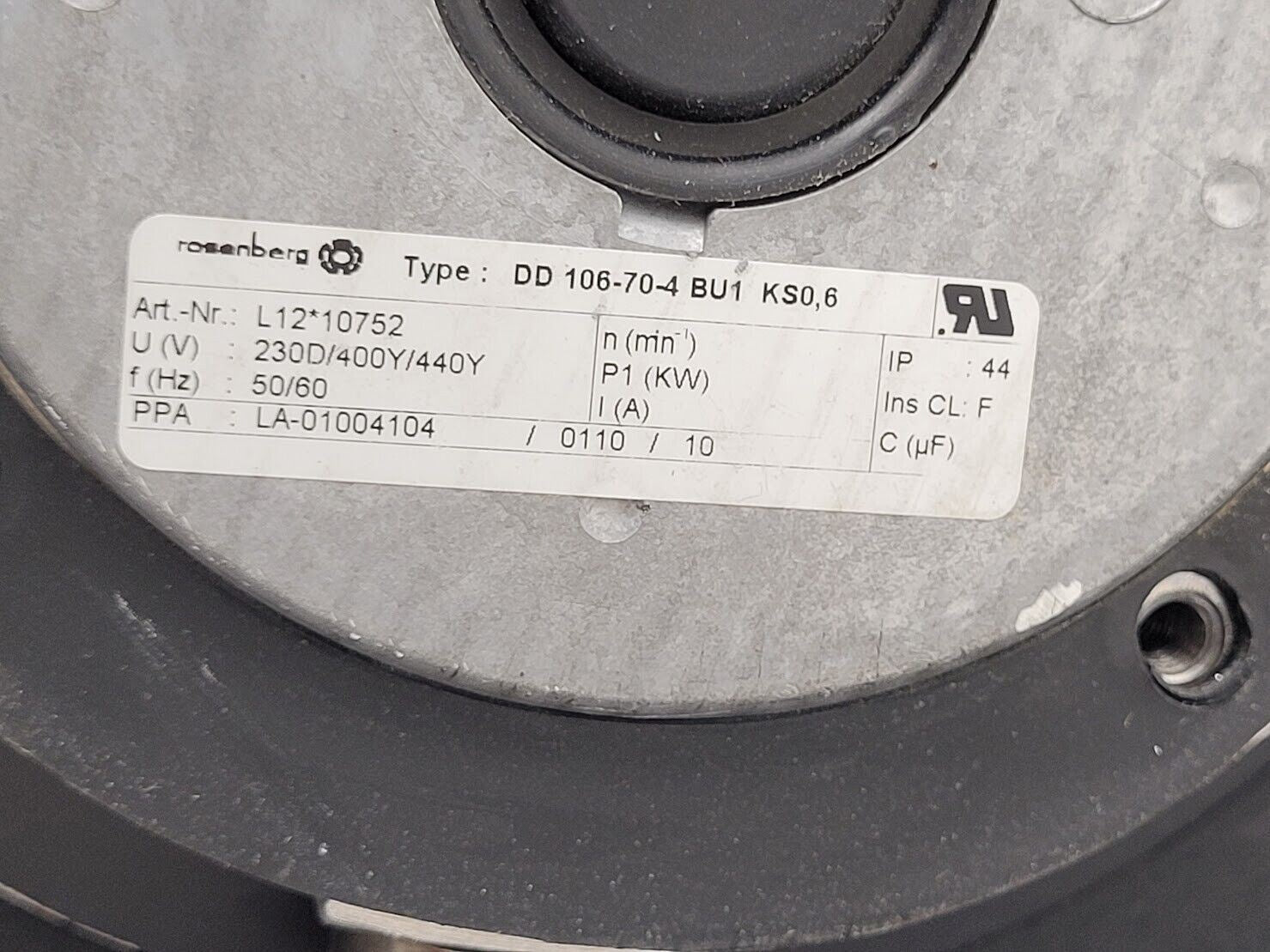 Rosenberg DD 106-70-4 BU1 KS0,6 Fan Motor Blower Assembly L12*10752