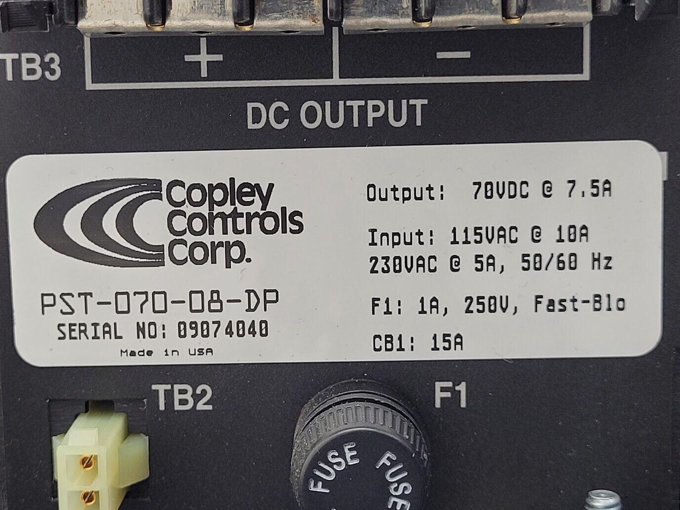 Copley Controls PST-070-08-DP 70VDC 7.5A 525W DC Power Supply 115-230VAC Input