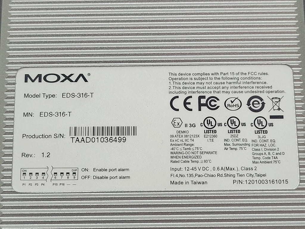 Moxa Industrial Network DIN RAIL Ethernet Switch EDS-316-T  Unmanaged 16 Port