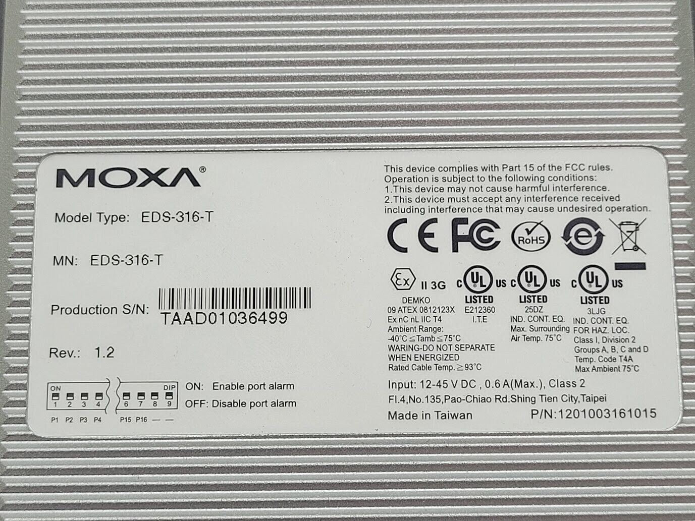 Moxa Industrial Network DIN RAIL Ethernet Switch EDS-316-T  Unmanaged 16 Port
